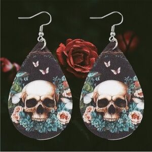 Colorful Skull Flower Pattern Teardrop Dangle Earrings‎ 
Faux Fashion Jewelry
